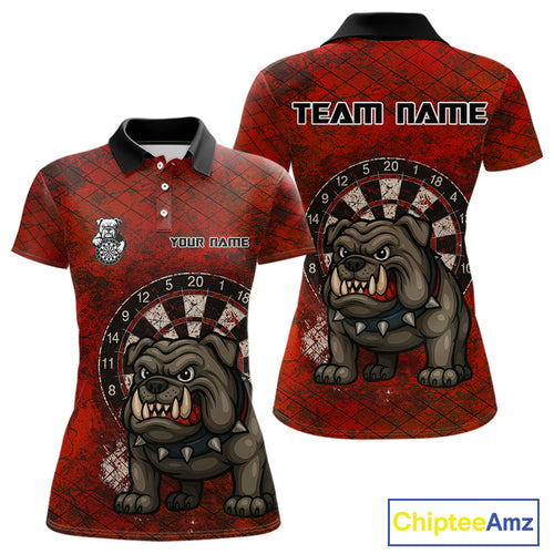 Bull Dog And Dartboard Red Grunge Darts Shirt For Women - Custom Name & Team Jersey NYN0596