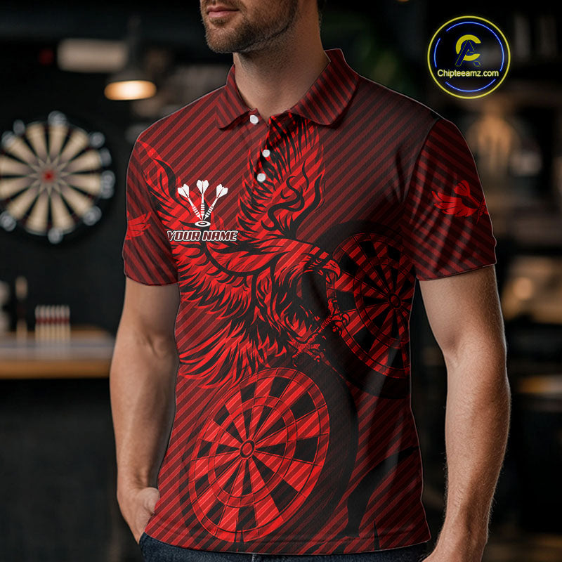Custom Eagle & Dartboard Red Stripes Dart Polo Shirts For Men, Dart Team Jerseys NYN0782