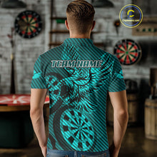 Load image into Gallery viewer, Custom Eagle &amp; Dartboard Turquoise Stripes Dart Polo Shirts For Men, Dart Team Jerseys NYN0783