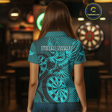 Load image into Gallery viewer, Custom Eagle &amp; Dartboard Turquoise Stripes Dart Polo Shirts For Women, Dart Team Jerseys NYN0783