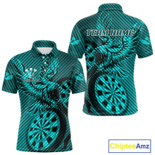 Load image into Gallery viewer, Custom Eagle &amp; Dartboard Turquoise Stripes Dart Polo Shirts For Men, Dart Team Jerseys NYN0783