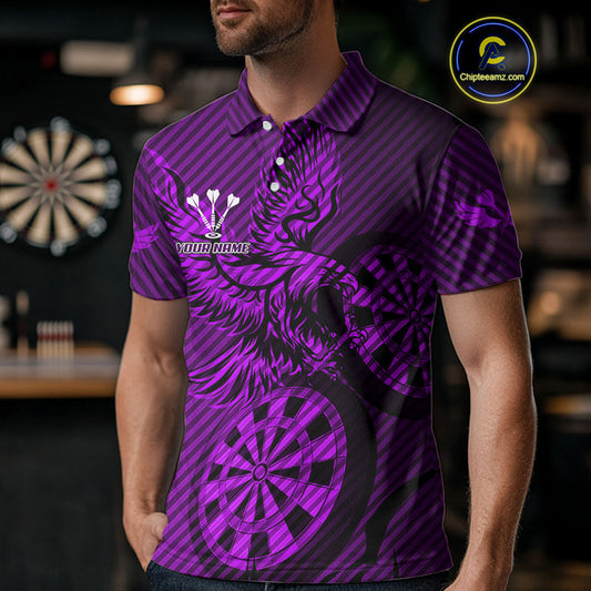 Custom Eagle & Dartboard Purple Stripes Dart Polo Shirts For Men, Dart Team Jerseys NYN0784
