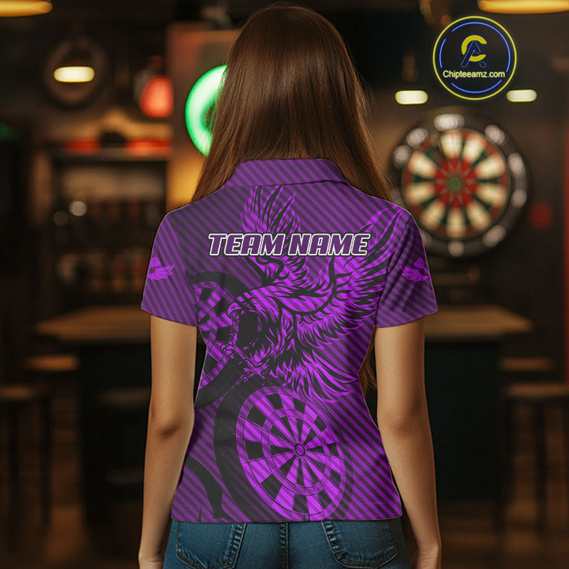 Custom Eagle & Dartboard Purple Stripes Dart Polo Shirts For Women, Dart Team Jerseys NYN0784