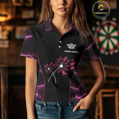 Lightning Pink Ribbons Dartboard Darts Shirt For Women - Custom Name & Team Jersey NYN0601