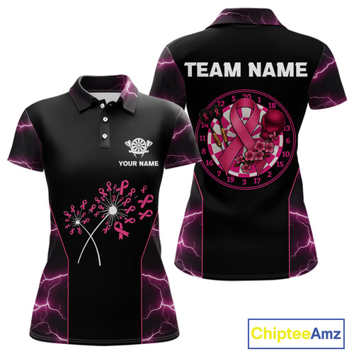 Lightning Pink Ribbons Dartboard Darts Shirt For Women - Custom Name & Team Jersey NYN0601