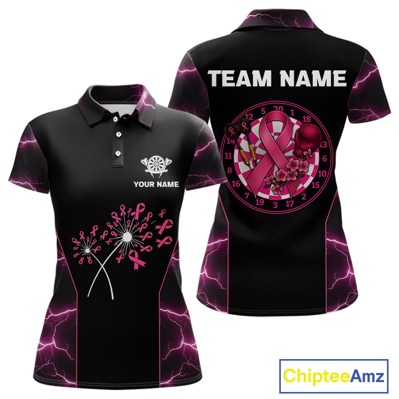 Lightning Pink Ribbons Dartboard Darts Shirt For Women - Custom Name & Team Jersey NYN0601