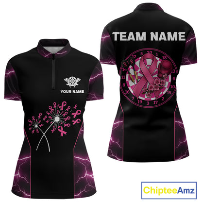 Lightning Pink Ribbons Dartboard Darts Shirt For Women - Custom Name & Team Jersey NYN0601