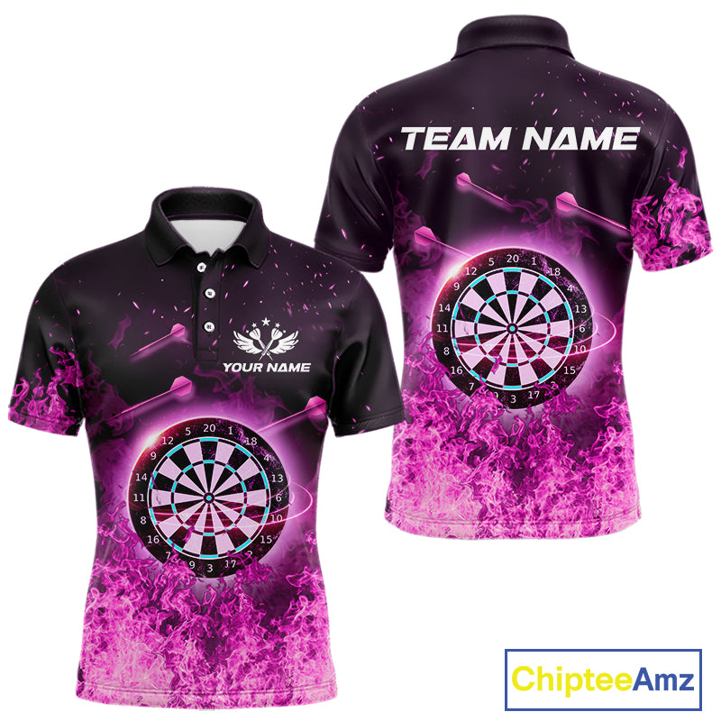 Personalized Pink Flame Dartboard Custom Dart Polo Shirts For Men, Dart Team Jerseys NYN0788