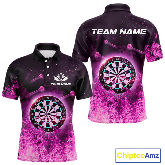 Personalized Pink Flame Dartboard Custom Dart Polo Shirts For Men, Dart Team Jerseys NYN0788