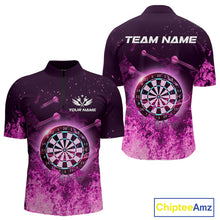 Load image into Gallery viewer, Personalized Pink Flame Dartboard Custom Dart 1/4-Zip Shirts For Men, Dart Team Jerseys NYN0788