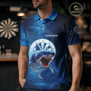 Personalized Fishing Shark & Dartboard Custom Dart Polo Shirts For Men, Dart Jerseys NYN0789