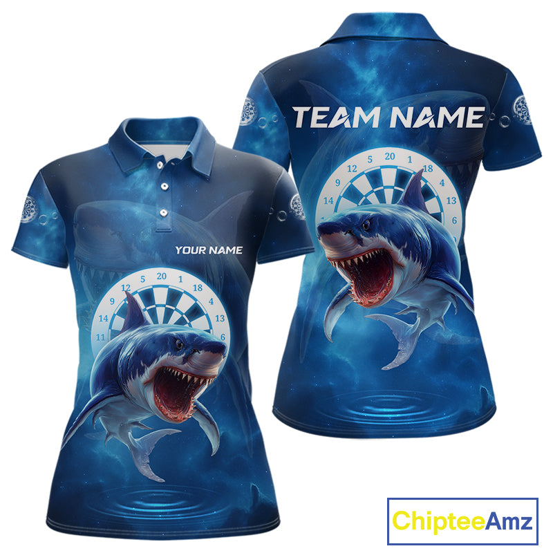 Personalized Funny Shark & Dartboard Custom Dart Polo Shirts For Women, Dart Jerseys NYN0789