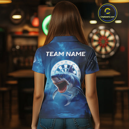 Personalized Funny Shark & Dartboard Custom Dart Polo Shirts For Women, Dart Jerseys NYN0789
