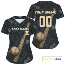 Load image into Gallery viewer, Women's Camouflage Baseball Jersey Custom Blue Camo Baseball, Youth Baseball Jerseys NYN1148