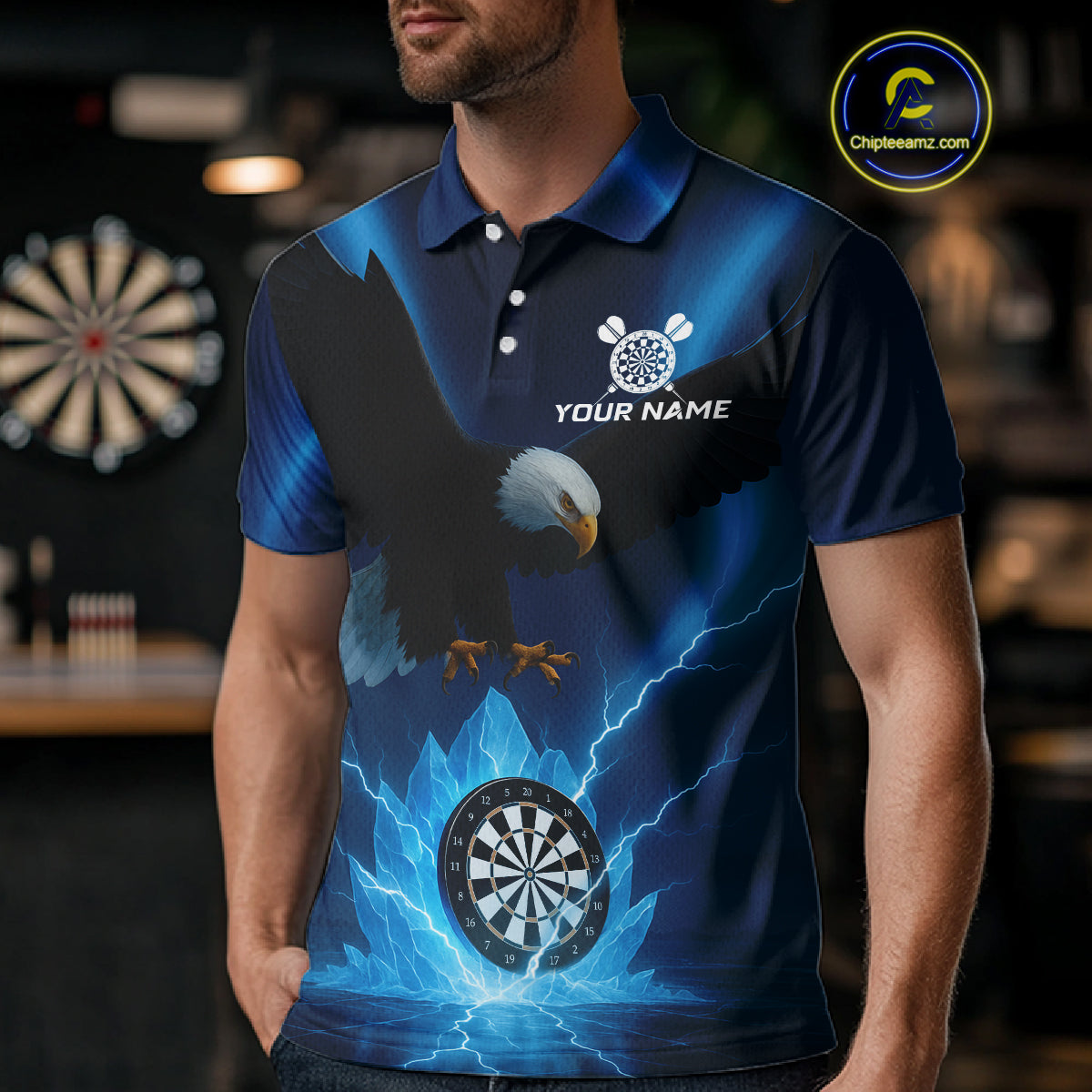 Custom Darts Shirt For Men Blue Icy Eagle Dartboard Dart Jerseys, Dart Team Shirts NYN1149