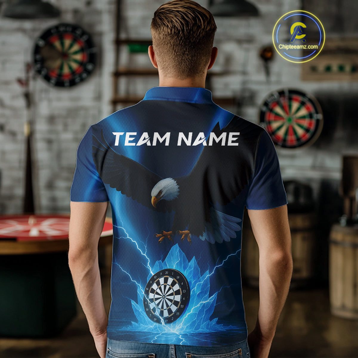 Custom Darts Shirt For Men Blue Icy Eagle Dartboard Dart Jerseys, Dart Team Shirts NYN1149