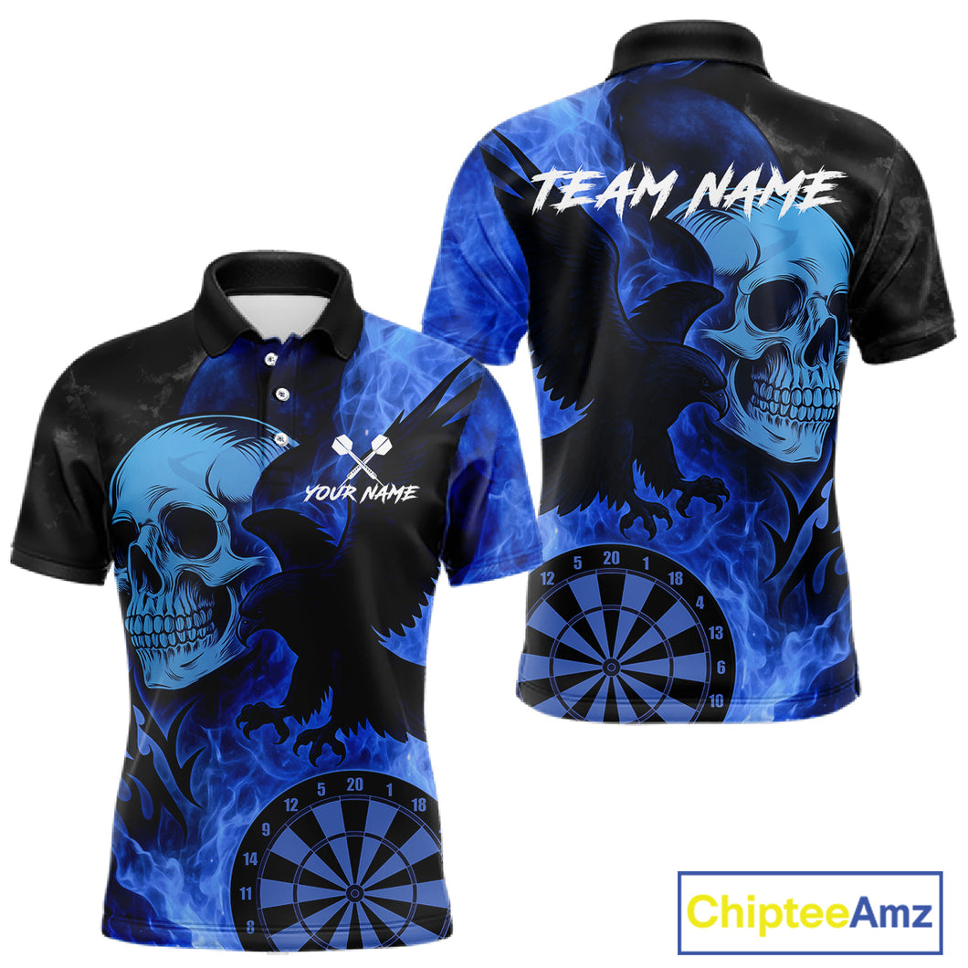 Darts Shirt For Men Personalized Flame Eagle Dartboard Dart Team Jerseys | Blue NYN1156