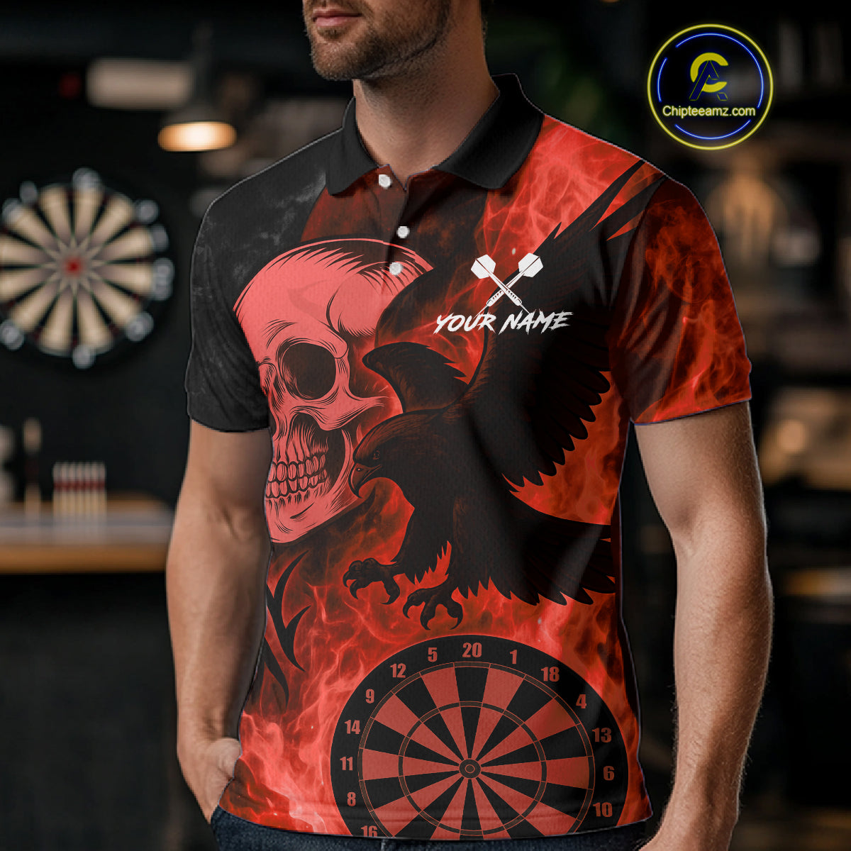 Darts Shirt For Men Personalized Flame Eagle Dartboard Dart Team Jerseys | Red NYN1157