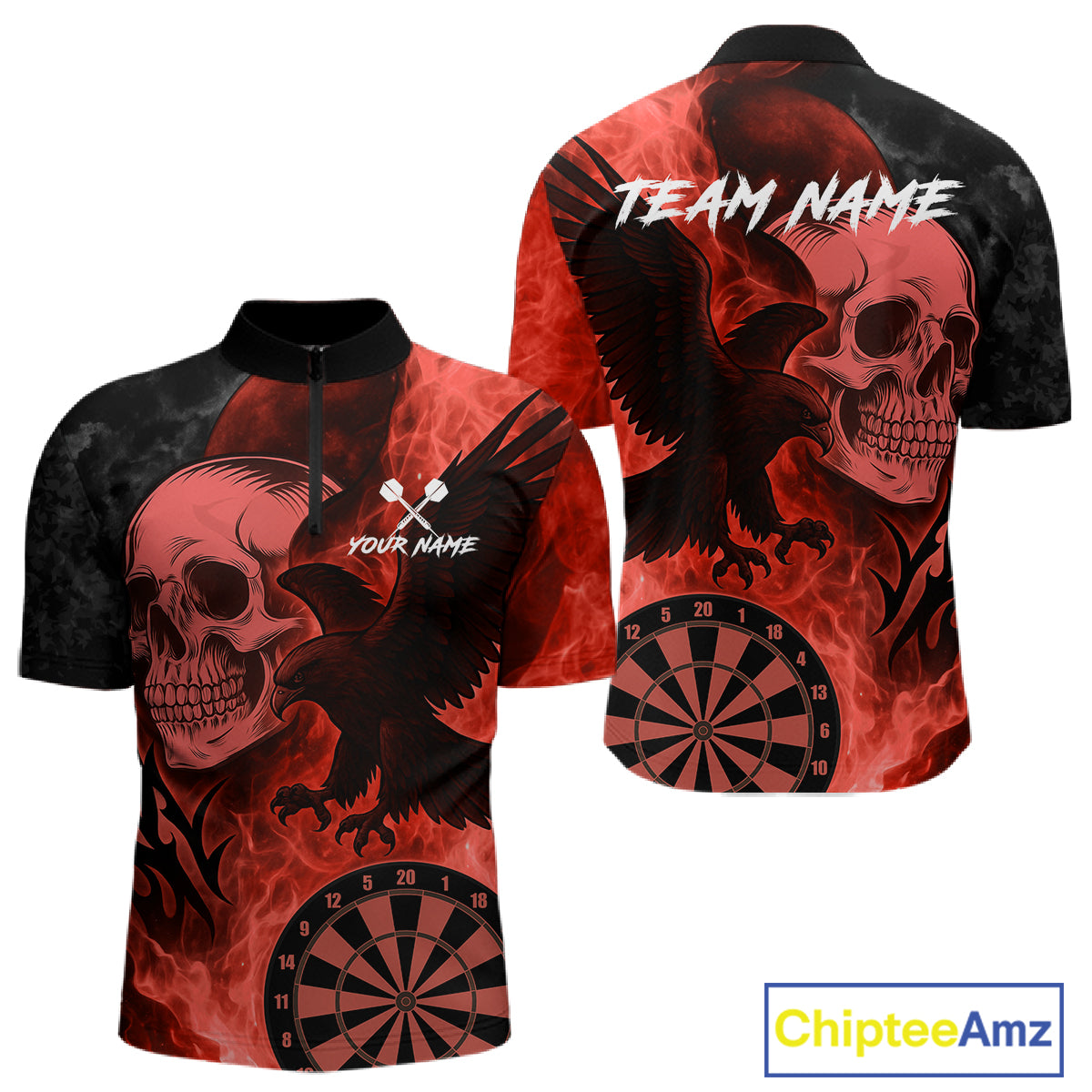 Darts Shirt For Men Personalized Flame Eagle Dartboard Dart Team Jerseys | Red NYN1157