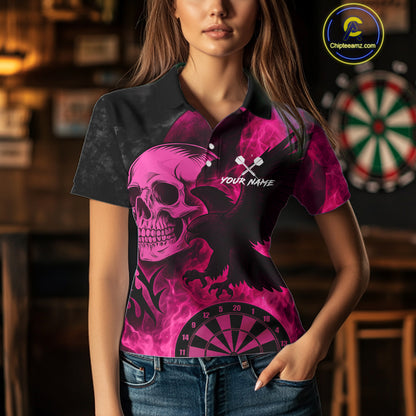 Darts Shirt For Women Personalized Flame Eagle Dartboard Dart Team Jerseys | Pink NYN1158