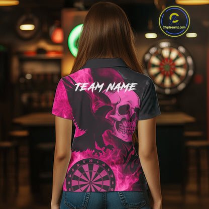 Darts Shirt For Women Personalized Flame Eagle Dartboard Dart Team Jerseys | Pink NYN1158