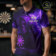 Load image into Gallery viewer, Custom Funny Skull Darts Shirt For Men Personalized Purple Dartboard Dart Team Jerseys NYN1159