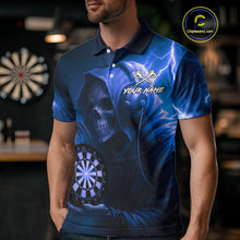 Load image into Gallery viewer, Custom Funny Skull Darts Shirt For Men Personalized Blue Dartboard Dart Team Jerseys NYN1160
