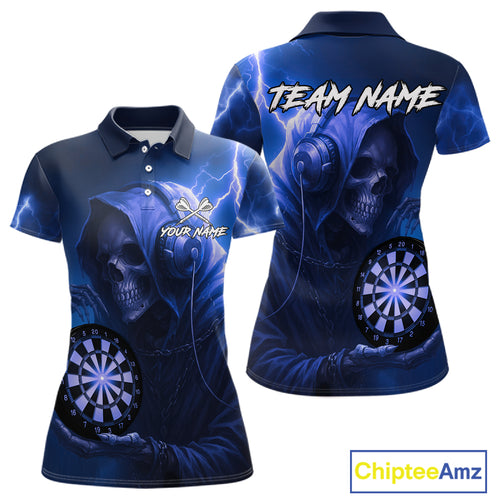 Custom Funny Skull Darts Shirt For Women Personalized Blue Dartboard Dart Team Jerseys NYN1160