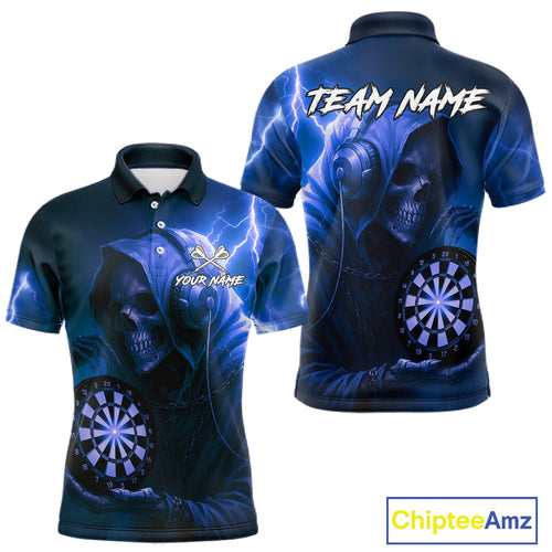 Custom Funny Skull Darts Shirt For Men Personalized Blue Dartboard Dart Team Jerseys NYN1160