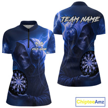 Load image into Gallery viewer, Custom Funny Skull Darts Shirt For Women Personalized Blue Dartboard Dart Team Jerseys NYN1160