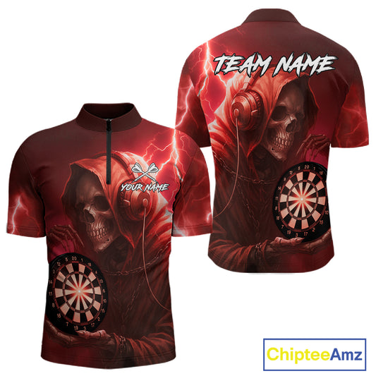 Custom Funny Skull Darts Shirt For Men Personalized Red Dartboard Dart Team Jerseys NYN1161