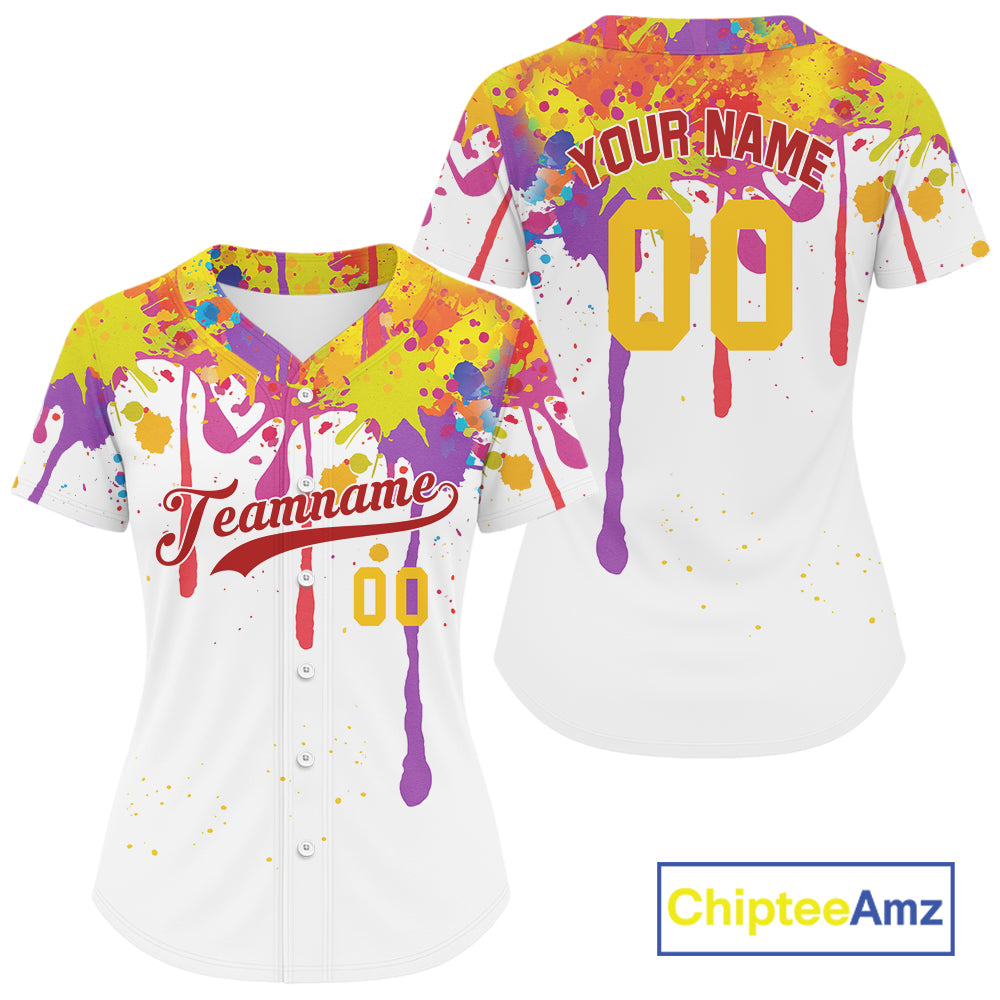 Custom Baseball Jersey For Women Personalized Splashed Colorful Youth Baseball Jerseys NYN1176