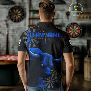 Blue Ferocious Bull Grunge Dartboard Darts Shirt For Men - Custom Name & Team Jersey NYN0610