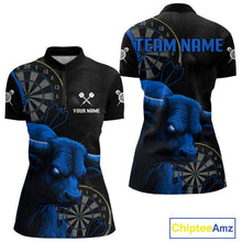 Load image into Gallery viewer, Blue Ferocious Bull Grunge Dartboard Darts Shirt For Women - Custom Name &amp; Team Jersey NYN0610