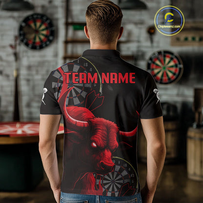 Red Ferocious Bull Grunge Dartboard Darts Shirt For Men - Custom Name & Team Jersey NYN0611