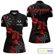 Load image into Gallery viewer, Red Ferocious Bull Grunge Dartboard Darts Shirt For Women - Custom Name &amp; Team Jersey NYN0611