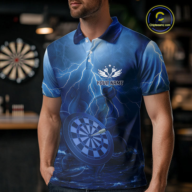 Thunder Dartboard In The Ocean Blue Darts Shirt For Men - Custom Name & Team Jersey NYN0614