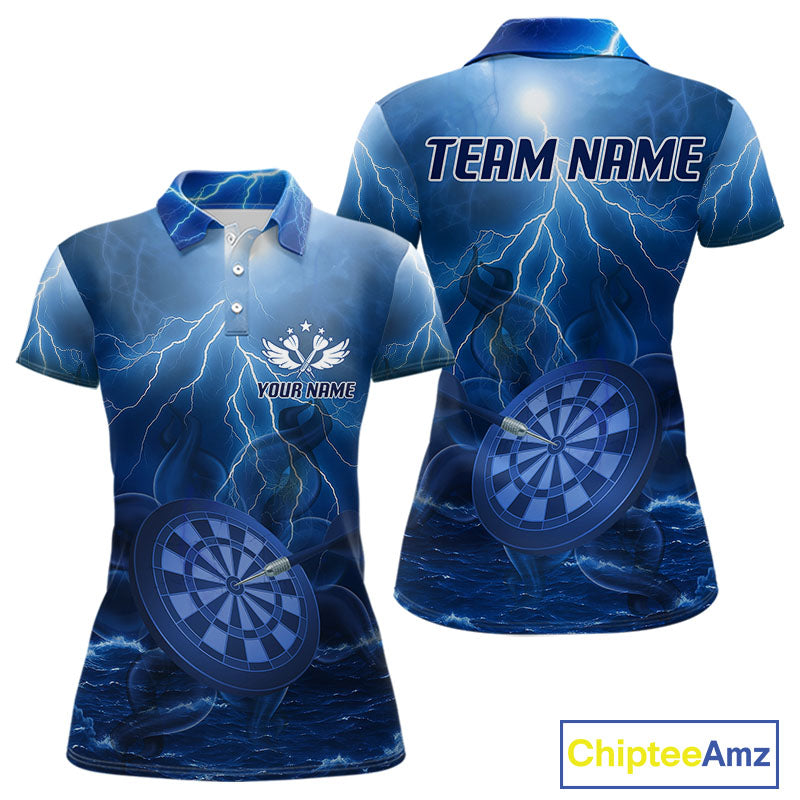 Thunder Dartboard In The Ocean Blue Darts Shirt For Women - Custom Name & Team Jersey NYN0614
