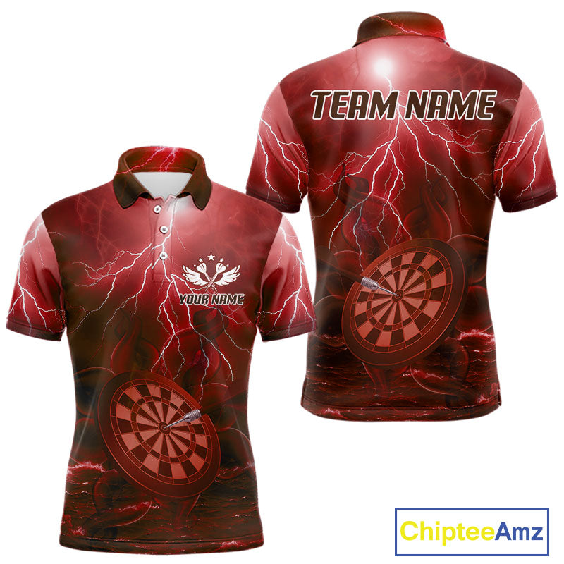 Thunder Dartboard In The Ocean Red Darts Shirt For Men - Custom Name & Team NYN0615