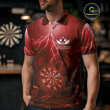 Load image into Gallery viewer, Thunder Dartboard In The Ocean Red Darts Shirt For Men - Custom Name &amp; Team NYN0615
