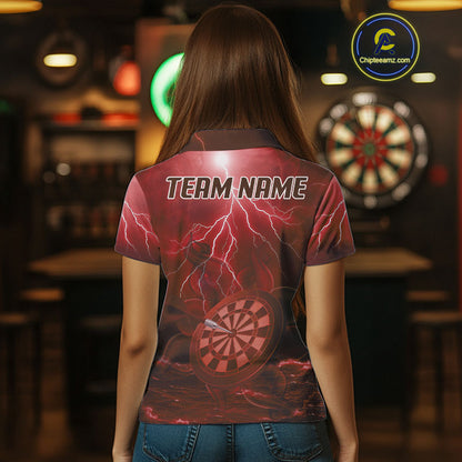 Thunder Dartboard In The Ocean Red Darts Shirt For Women - Custom Name & Team NYN0615