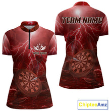 Load image into Gallery viewer, Thunder Dartboard In The Ocean Red Darts Shirt For Women - Custom Name &amp; Team NYN0615