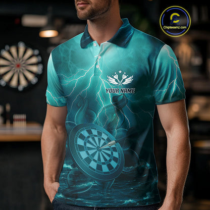 Thunder Dartboard In The Ocean Turquoise Darts Shirt For Men - Custom Name & Team NYN0616