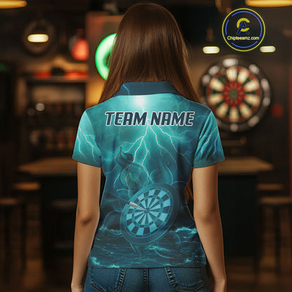 Thunder Dartboard In The Ocean Turquoise Darts Shirt For Women - Custom Name & Team NYN0616