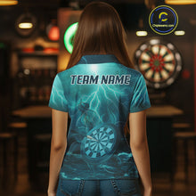 Load image into Gallery viewer, Thunder Dartboard In The Ocean Turquoise Darts Shirt For Women - Custom Name &amp; Team NYN0616