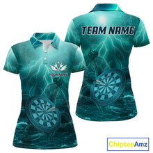 Load image into Gallery viewer, Thunder Dartboard In The Ocean Turquoise Darts Shirt For Women - Custom Name &amp; Team NYN0616