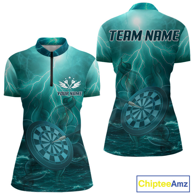 Thunder Dartboard In The Ocean Turquoise Darts Shirt For Women - Custom Name & Team NYN0616
