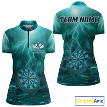 Load image into Gallery viewer, Thunder Dartboard In The Ocean Turquoise Darts Shirt For Women - Custom Name &amp; Team NYN0616