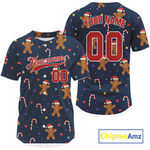 Load image into Gallery viewer, Personalized Blue Christmas Baseball Jerseys For Men Xmas Holiday Baseball Jersey NYN1180
