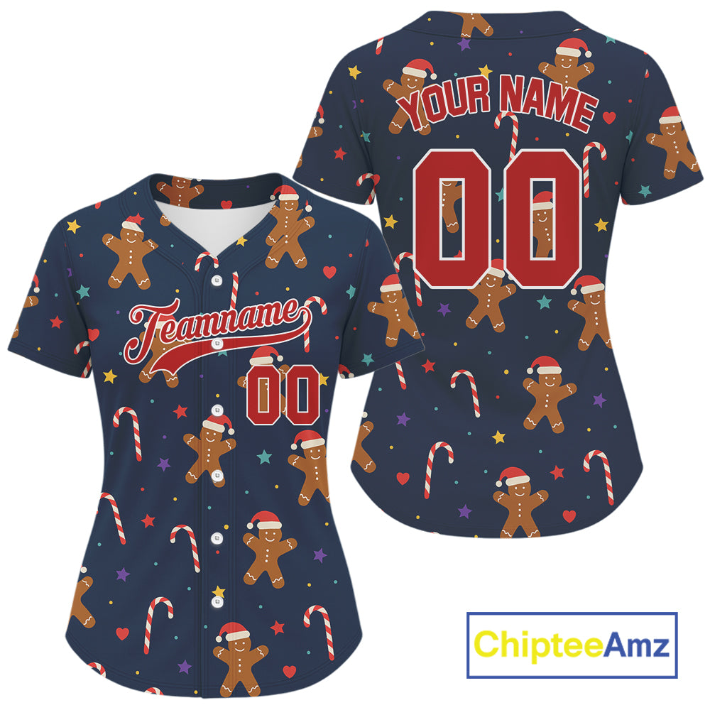 Personalized Blue Christmas Baseball Jerseys For Women Xmas Holiday Baseball Jersey NYN1180